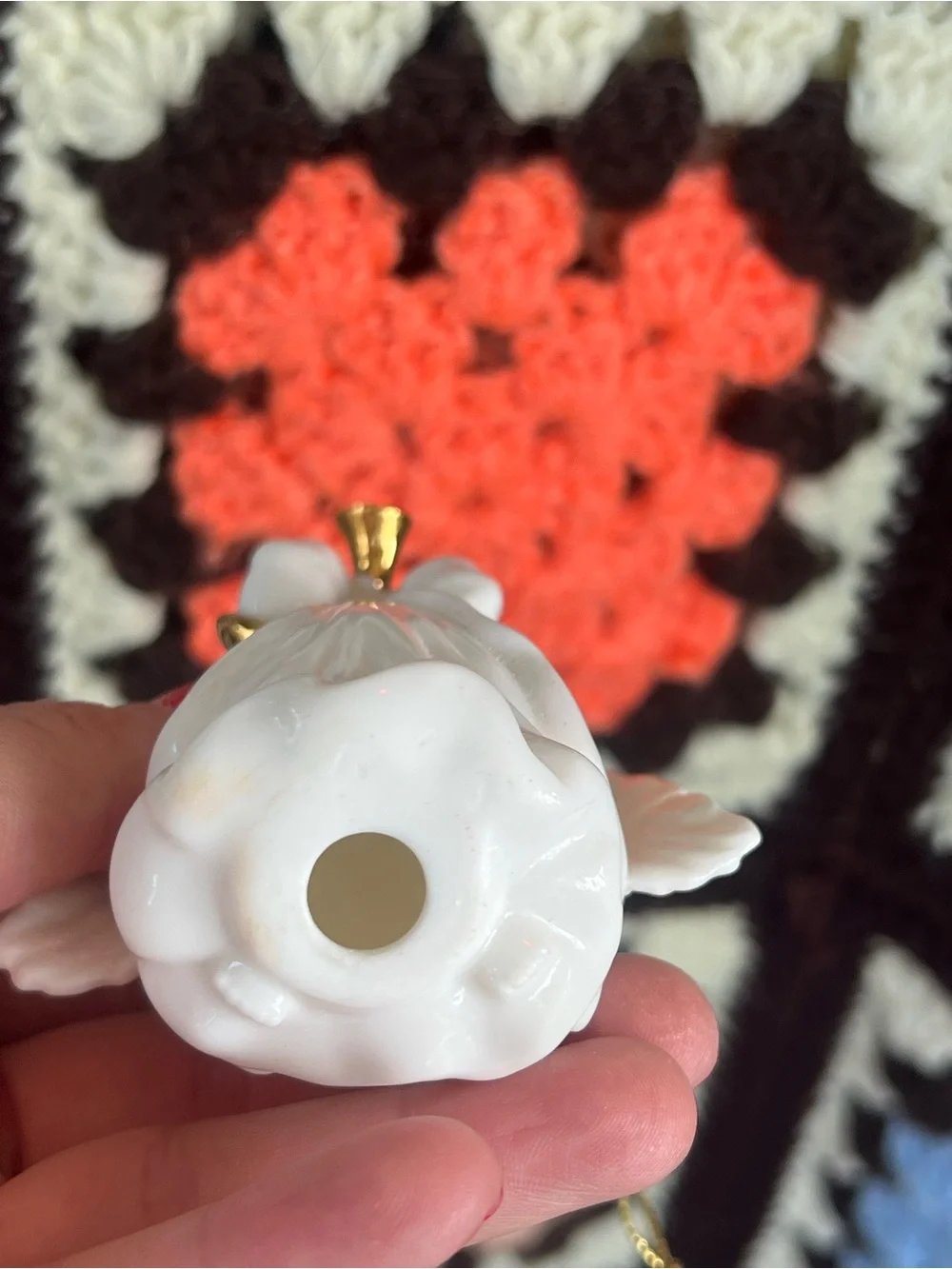 Vintage White Angel Bell Figurine Gold Trim Christmas Ornament Hanging Decor